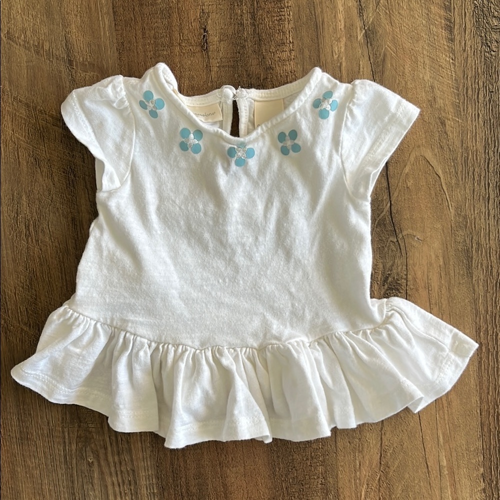 5/$20 First Impressions White Short Sleeve Tee with Ruffle 0-3m